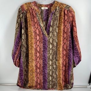 Entro Multicolor Snakeskin Print Button Up Top